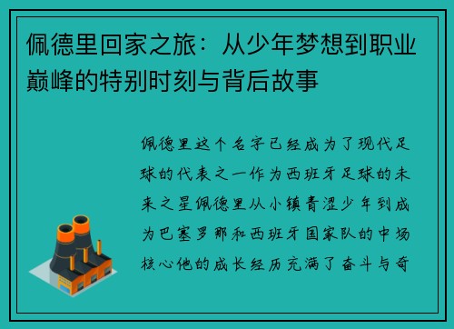 佩德里回家之旅:从少年梦想到职业巅峰的特别时刻与背后故事 佩德里回家之旅:从少年梦想到职业巅峰的特别时刻与背后故事