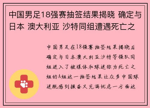 中国男足18强赛抽签结果揭晓 确定与日本 澳大利亚 沙特同组遭遇死亡之组